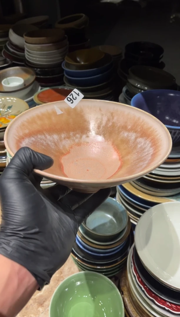 【闪购商品】瓷片126 窑变橘粉色斗笠碗1个