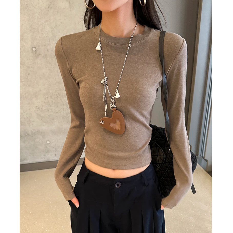 动感少女爆款褶皱百搭长袖T恤女2025秋冬新款设计感ins显瘦上衣