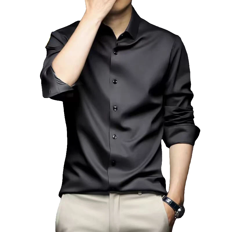 【长袖衬衫2510】男士原单商务绅士黑色经典百搭无痕锦氨打底衫衬衫