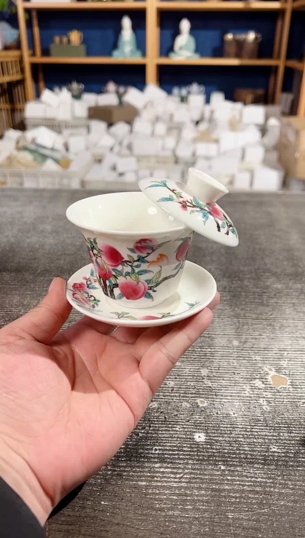 【闪购商品】其他羊脂玉瓷九桃悬停三才盖碗