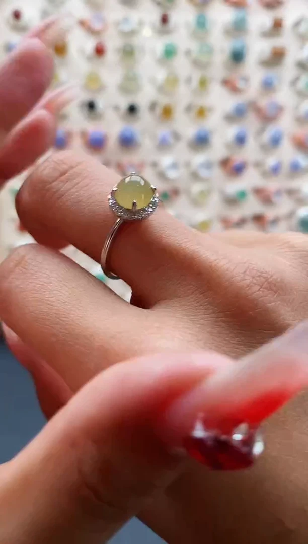 【闪购商品】翡翠戒指银S925镶嵌缅甸天然A货翡翠222 6+6