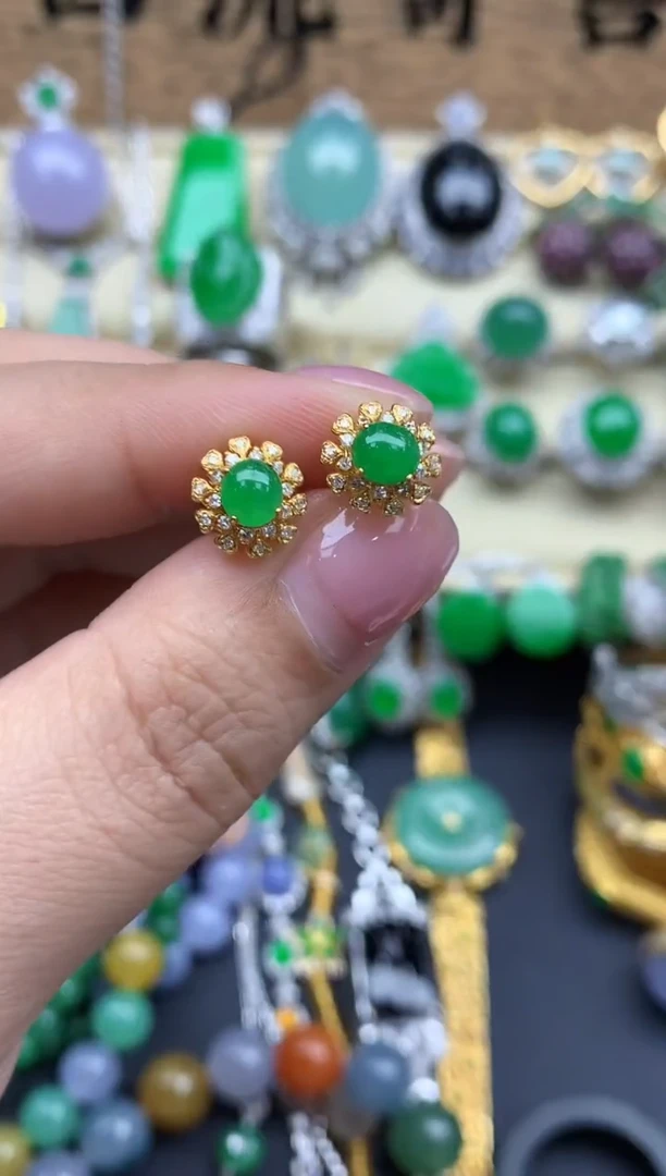 【闪购商品】翡翠耳饰18K金镶嵌370--中国好珍宝