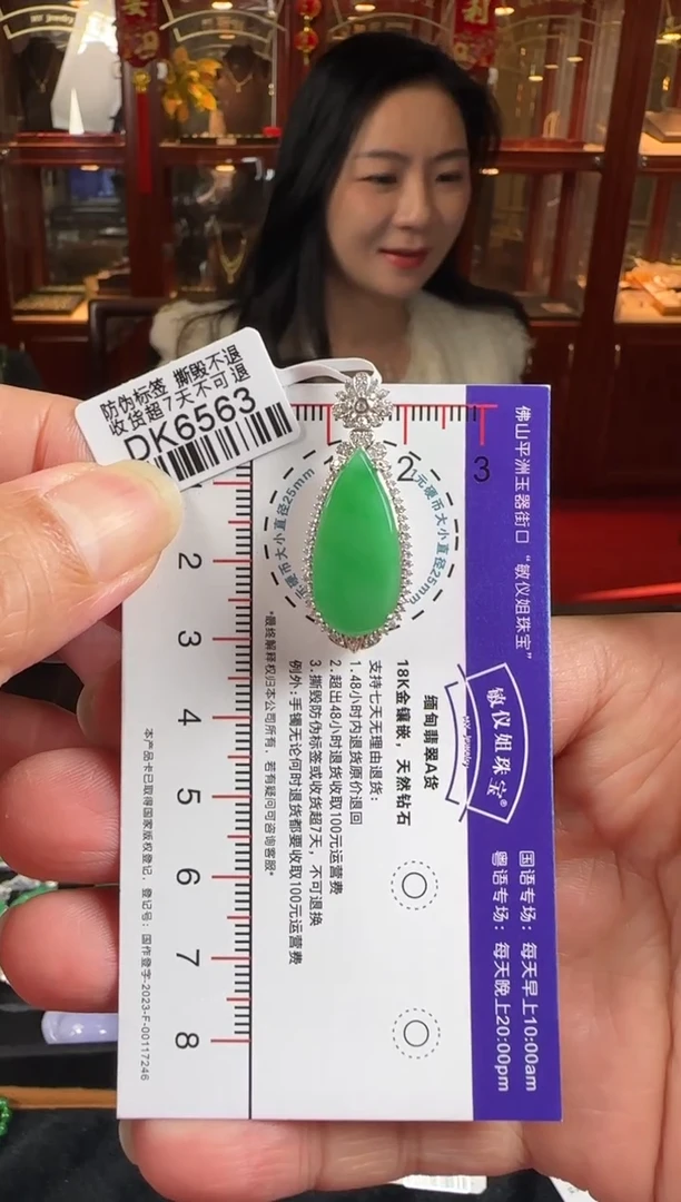 颈饰18K金镶嵌翡翠DK6563冰绿滴水