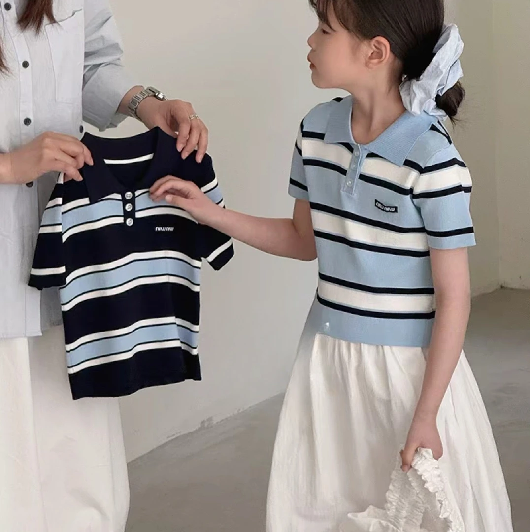 2025夏季新款冰丝条纹儿童Polo衫针织休闲百搭洋气显瘦撞色