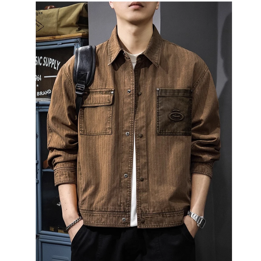 维麦帕通WENMAPAETON春秋季潮流撞色口袋工装夹克男宽松翻领美式