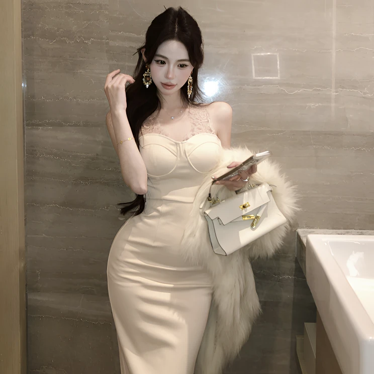 名媛御姐风性感镂空开叉紧身包臀长裙热辣带胸垫显身材连衣裙女