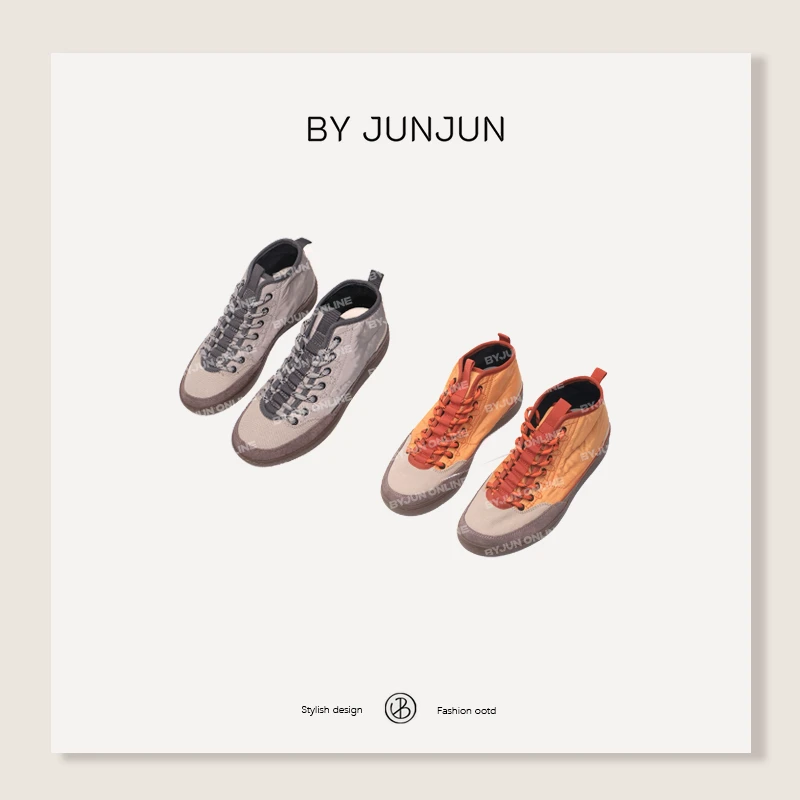 ByJunjun2025秋冬新品复古重工拼接料帆布鞋