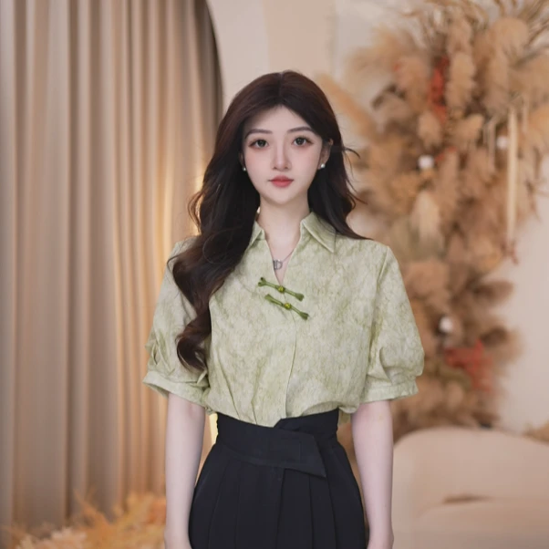 Basic House/百家好气质绿色新中式复古法式中国风B1335B5N2N2