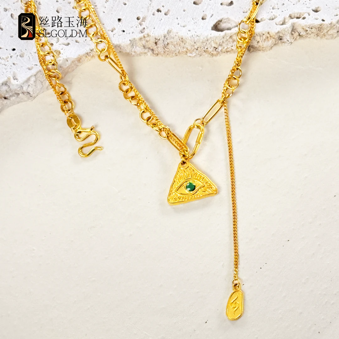 丝路玉海足金999恶魔之眼项链设计感时尚气质大气ins多退少补