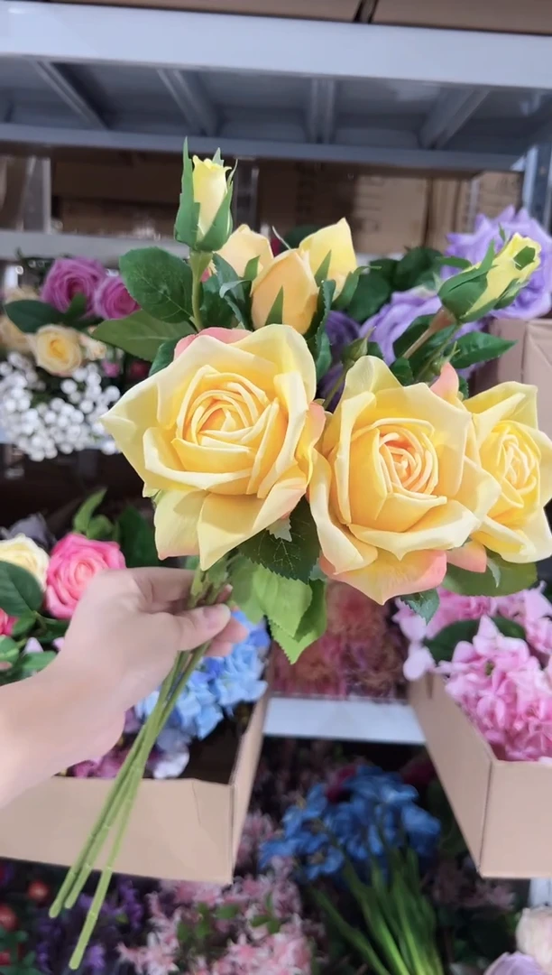 3枝黄色手感保湿妃子玫