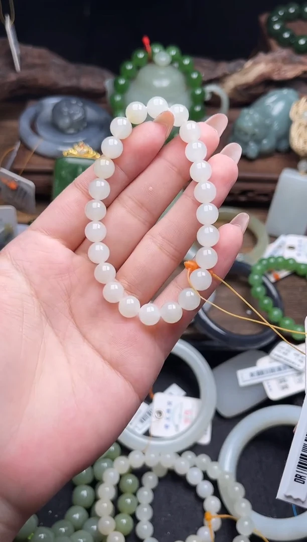 未镶嵌手串和田玉卡8天泰白玉 圆珠9009545