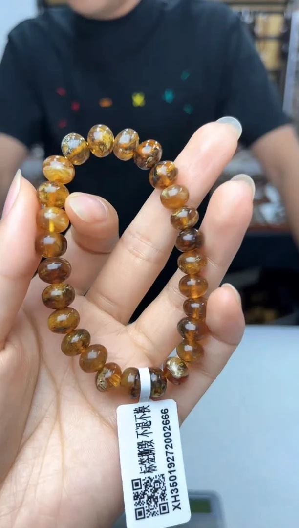 未镶嵌琥珀裸石抚顺琥珀9+花蜡手串