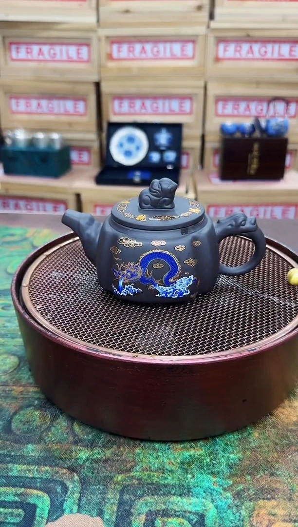 紫砂变色白虎一壶五杯+茶盘