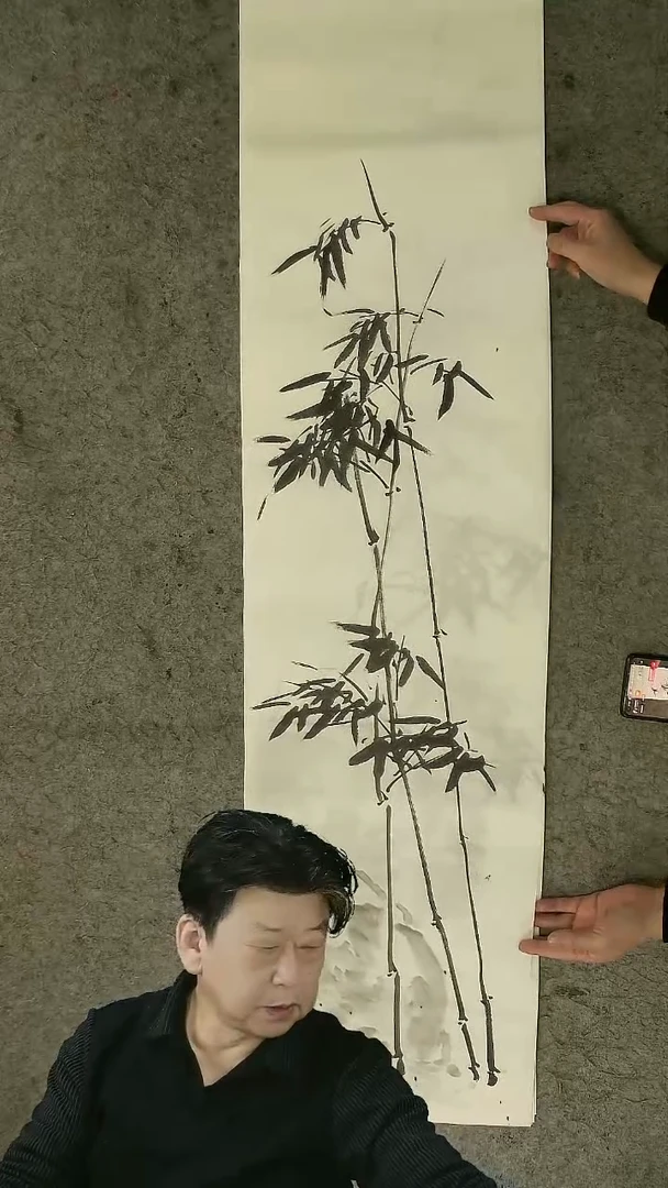 国画四尺对开  墨竹条屏 34*138cm