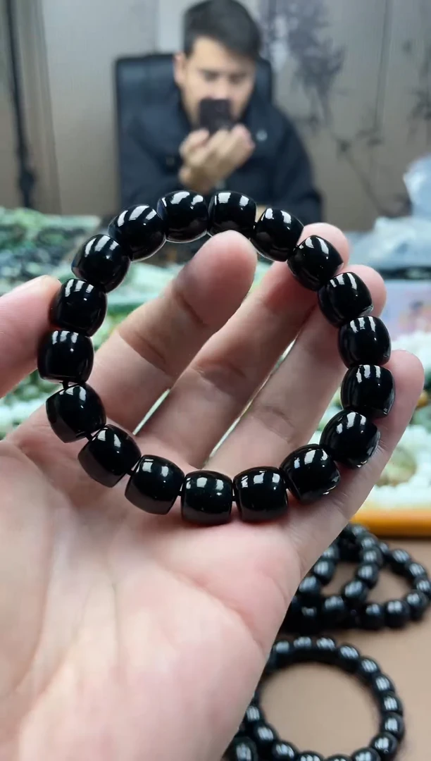 未镶嵌手串和田玉纯天然新疆塔县黑青12直切