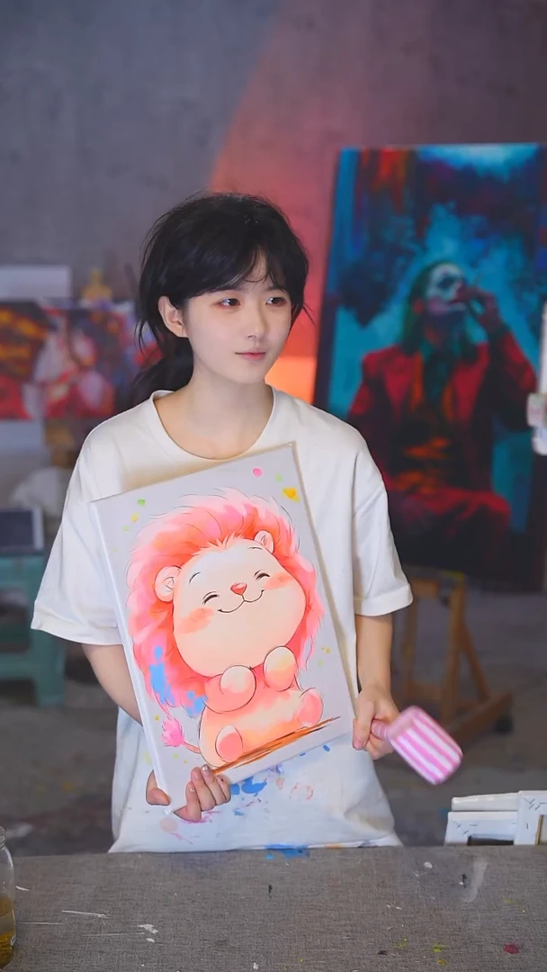 油画w****杰小狮子丙烯画纯手绘