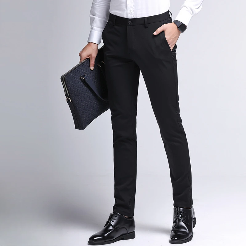 西裤夏季薄款2025年新款男士松紧腰修身小脚裤子高端商务休闲长裤