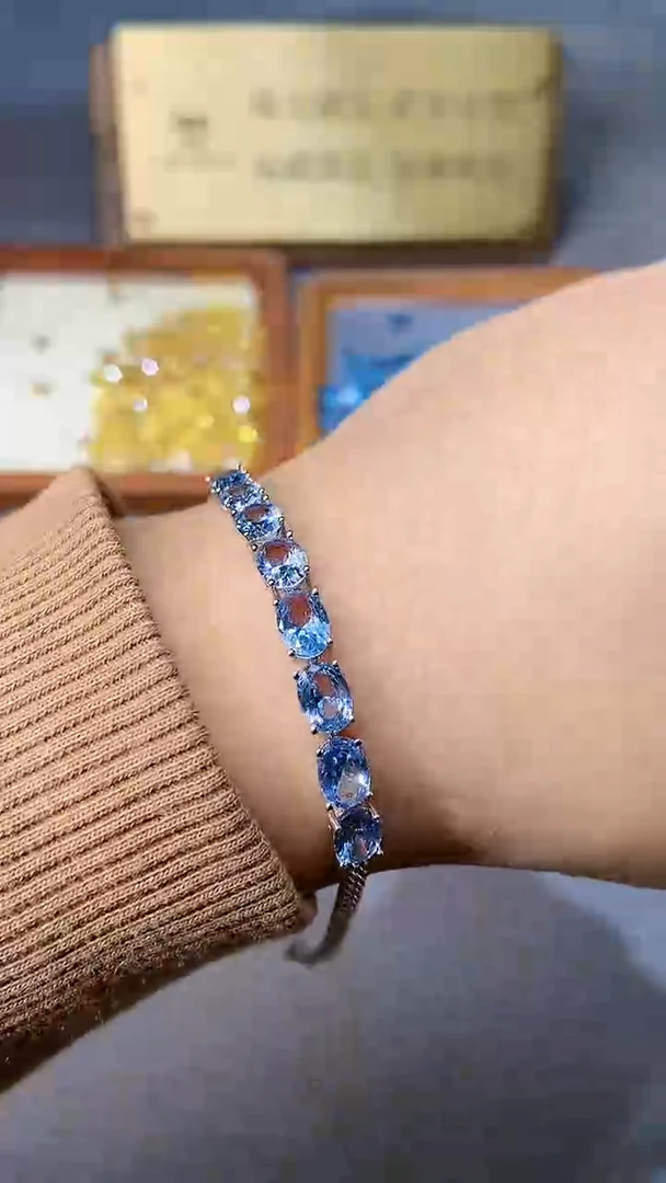 【闪购商品】海蓝宝石手链银S925镶嵌154