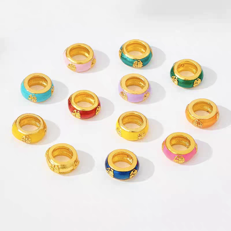 铜合金珐琅彩福字跑环卡环大孔隔圈隔片diy手链项链配件配饰女