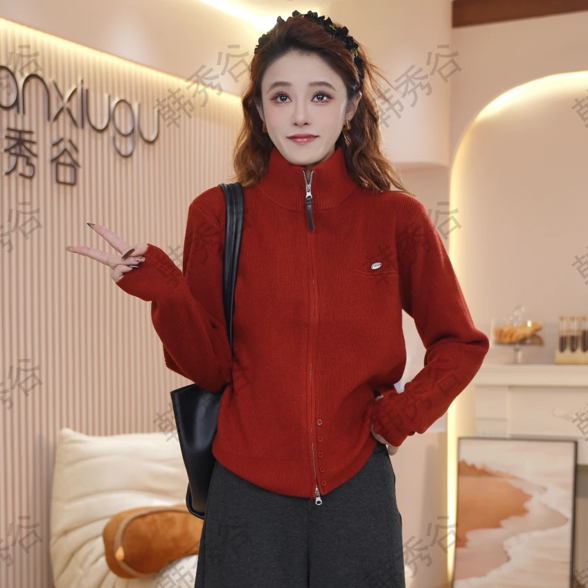 法式气质立领针织开衫女2025秋冬新款修身显瘦百搭减龄上衣Y5182