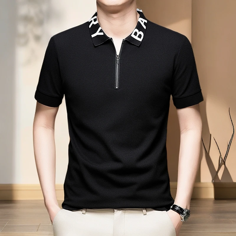 男士夏季新款简欧时尚潮流短袖polo衫修身百搭时尚帅气气质穿搭T
