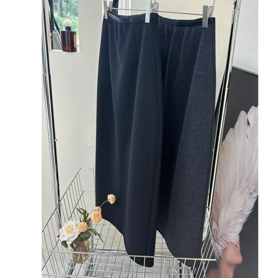 【摩姐姐欧韩]】9966秋冬新款后开叉松紧腰垂感显瘦直筒毛呢一步裙