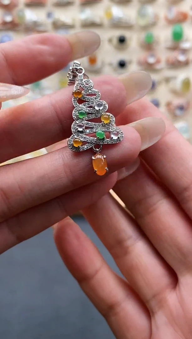 银S925镶嵌戒指翡翠苓*玖缅甸天然A货翡翠3 4-3