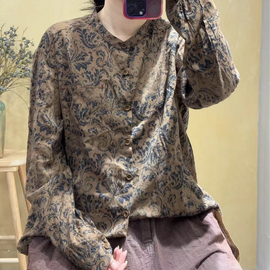 春夏2025新款纯棉两穿村衣250333提花衬衣碎花长袖衬衫时尚休闲