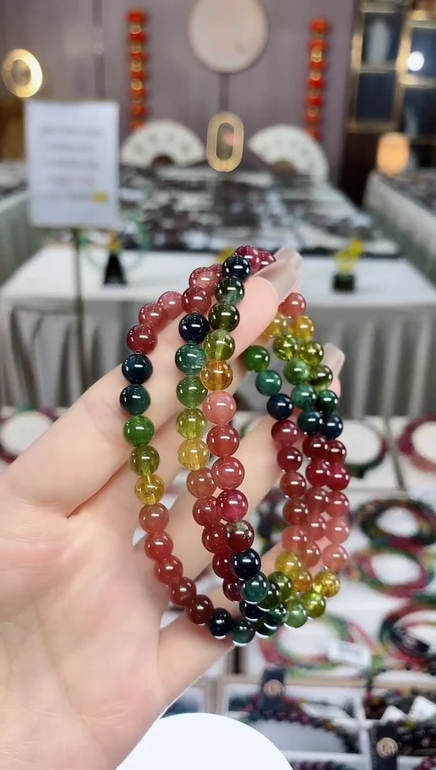 老矿碧玺色标彩虹透体三圈手串6mm+未镶嵌碧玺dan多样性发货一条
