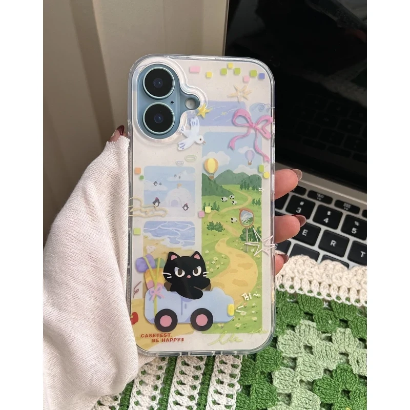 呆萌小猫环游IMD大孔适用苹果16手机壳iphone15华为14promax小米x