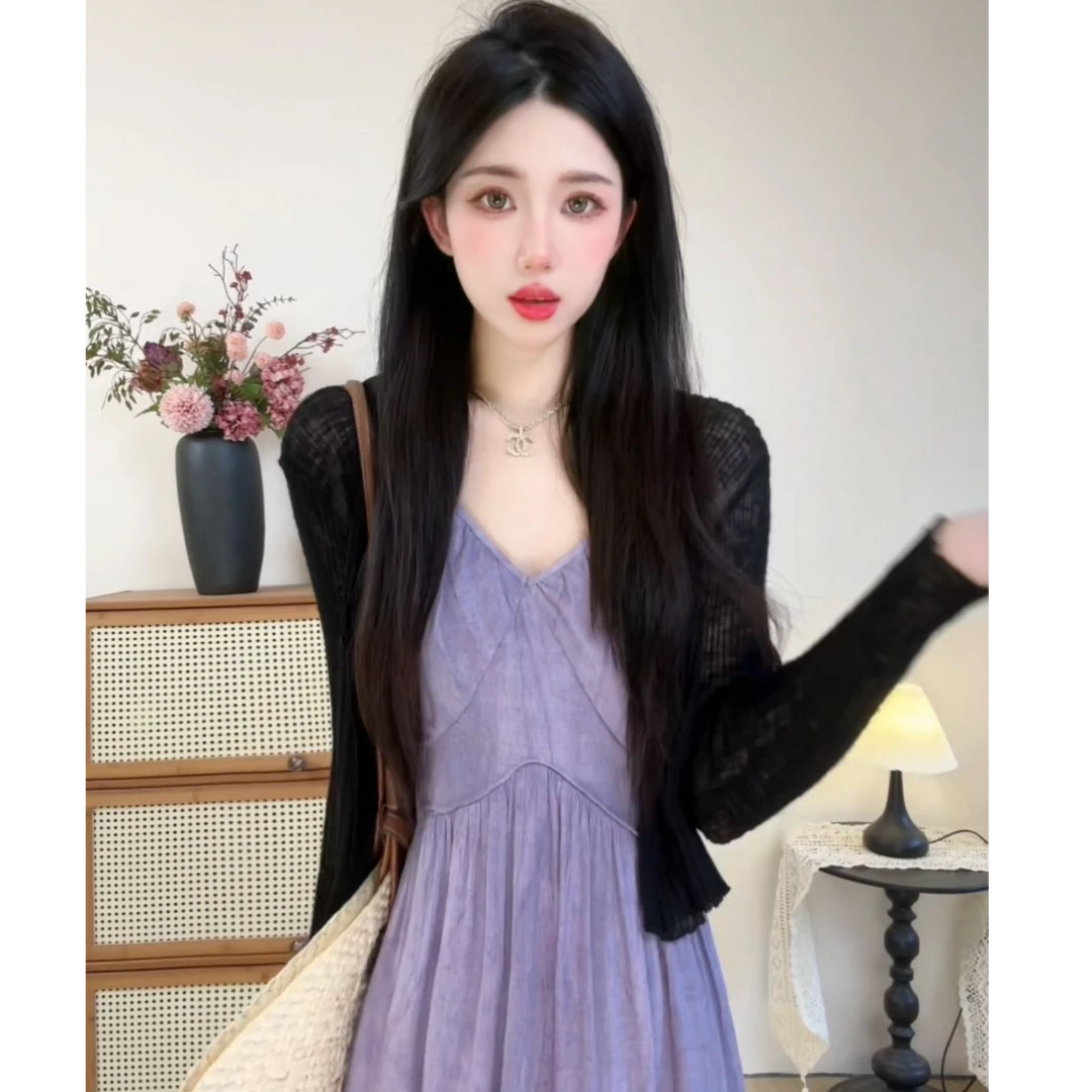 新款春夏2025开衫V领薄款上衣显瘦披肩外搭冰丝长袖小衫9952