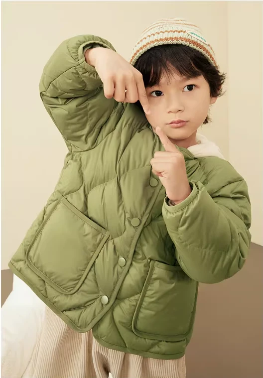 冬季儿童拼色羽绒服学生中大童加厚外套 83011