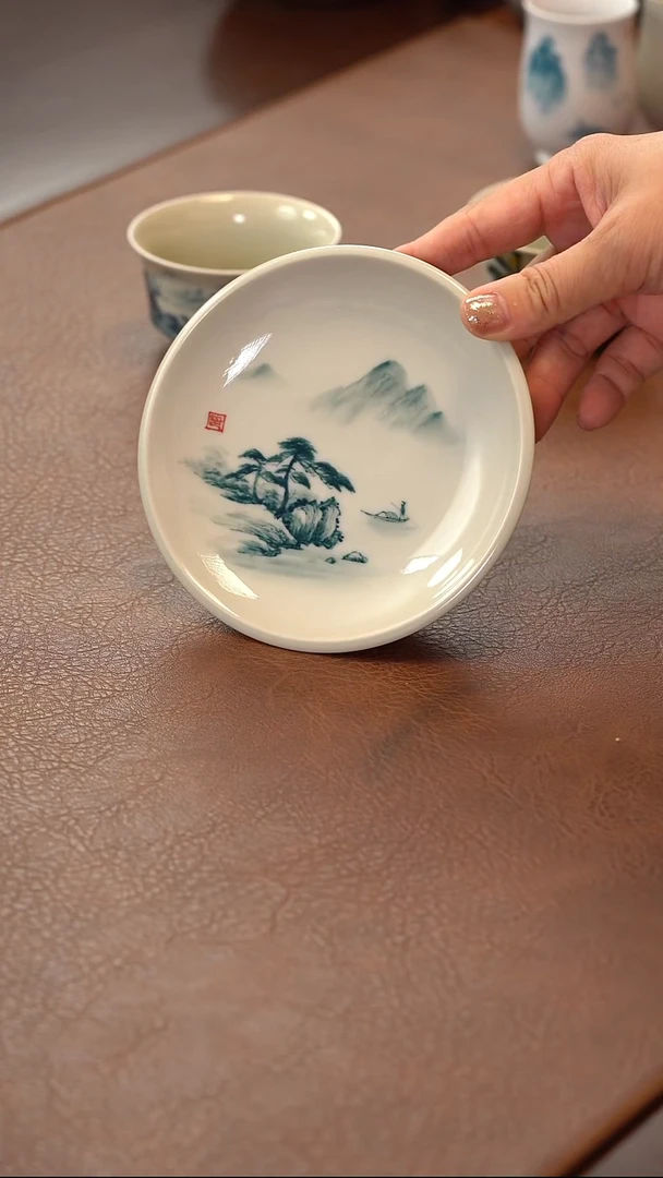 瓷片柴烧山水高足壶承@@ST-C50001