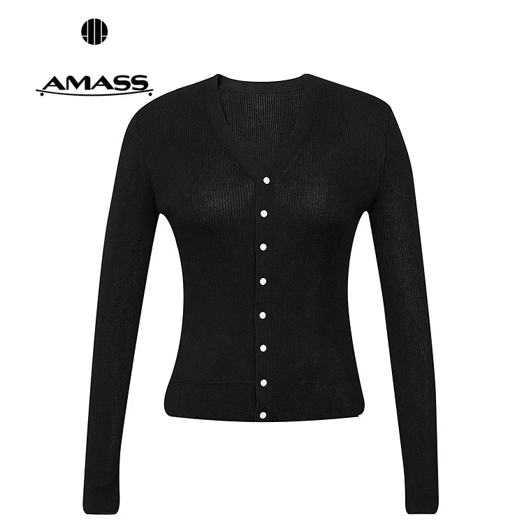 AMASS/阿玛施简约休闲衣扣撞色设计V领针织开衫548002