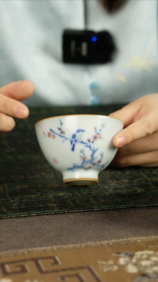 善窑厂汝窑月白梅花鸡心杯