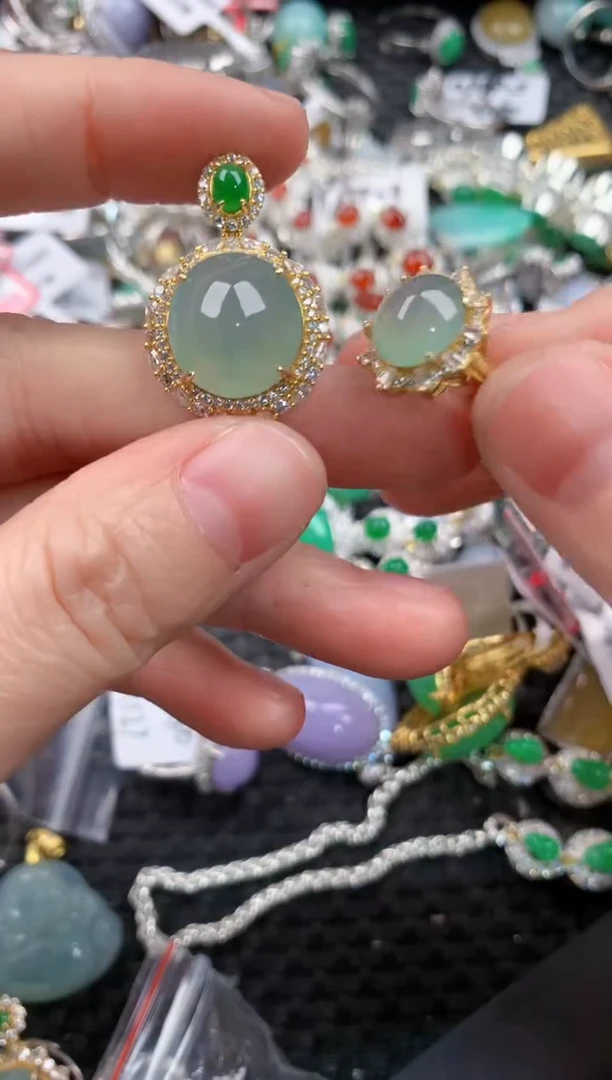 银S925镶嵌戒指翡翠1414---5