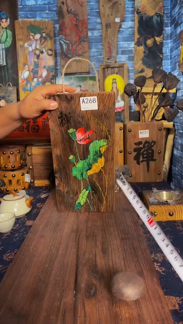 风化老门板丙烯画挂画