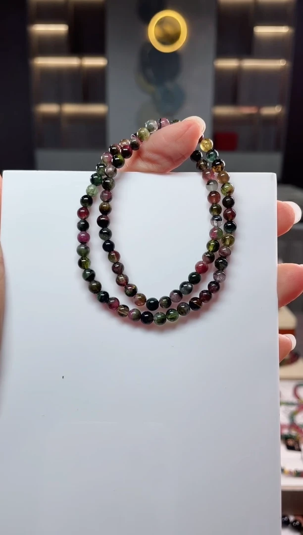 未镶嵌老矿碧玺双圈手串4mm+碧玺（多样性发一条）Q