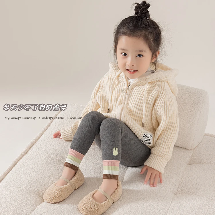 【加绒加厚婴童款】刺绣小熊小兔爱心两用裆齐脚裤袜10°-零下5°