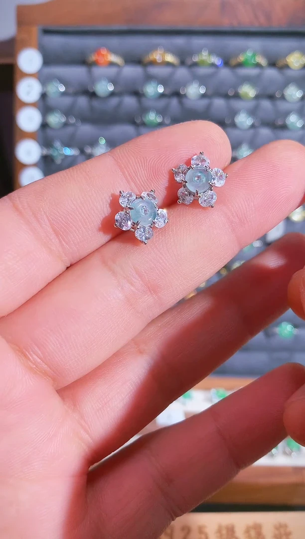 银S925镶嵌戒指翡翠S925银镶翡翠平安扣女饰品