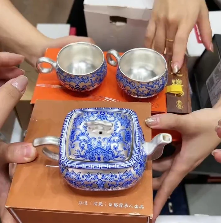 【闪购商品】喜俏茶器链接郑丽卿鎏银单壶加对杯@@3395+2176