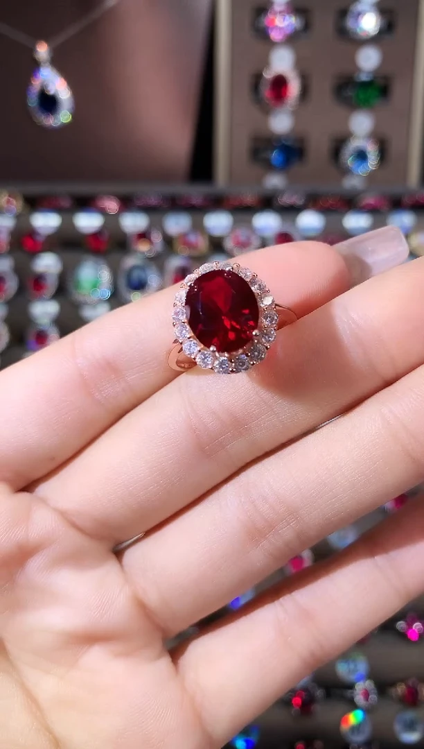 无925银酒红戒指