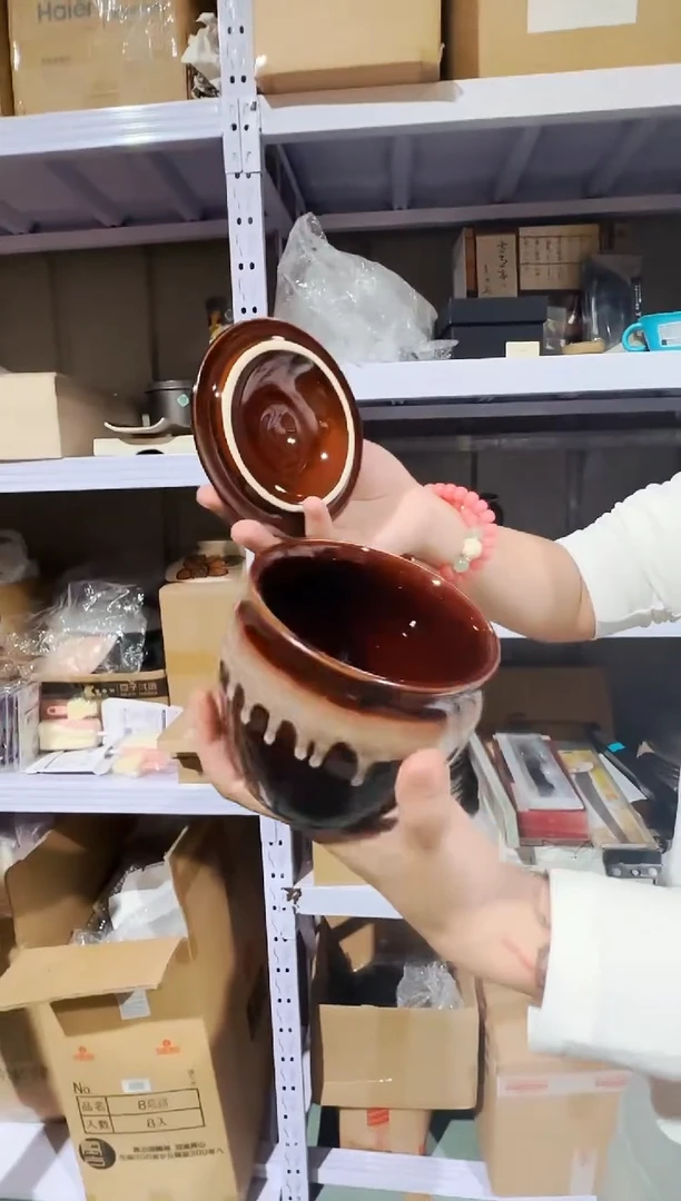 日本进口美浓烧棕红罐子