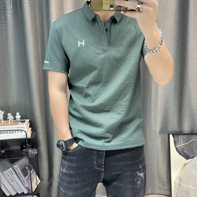 男士短袖t恤男夏季男款polo衫男冰丝刺绣高端欧货透气上衣男款T恤