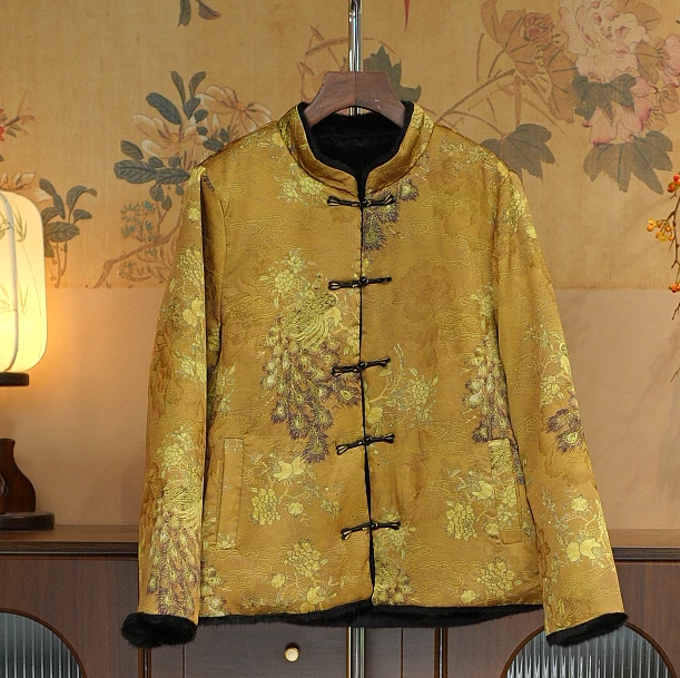 欢喜孔雀 新国风刻花双面穿外套女 70029