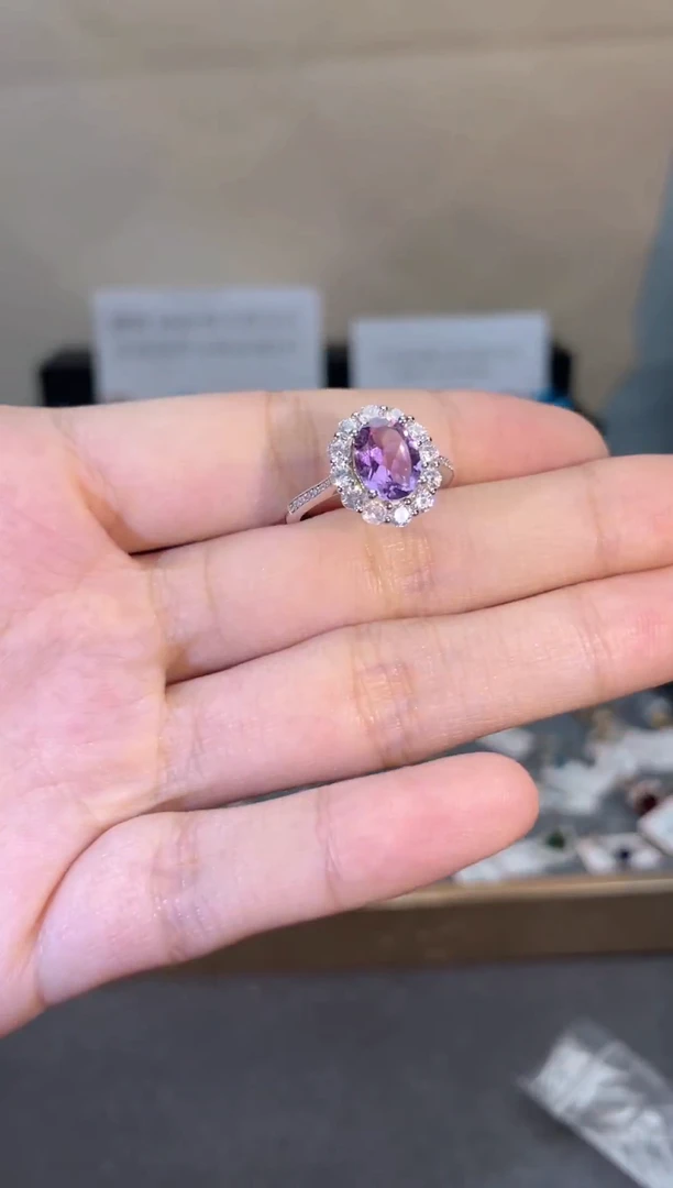 银S925镶嵌戒指紫晶天然宝石