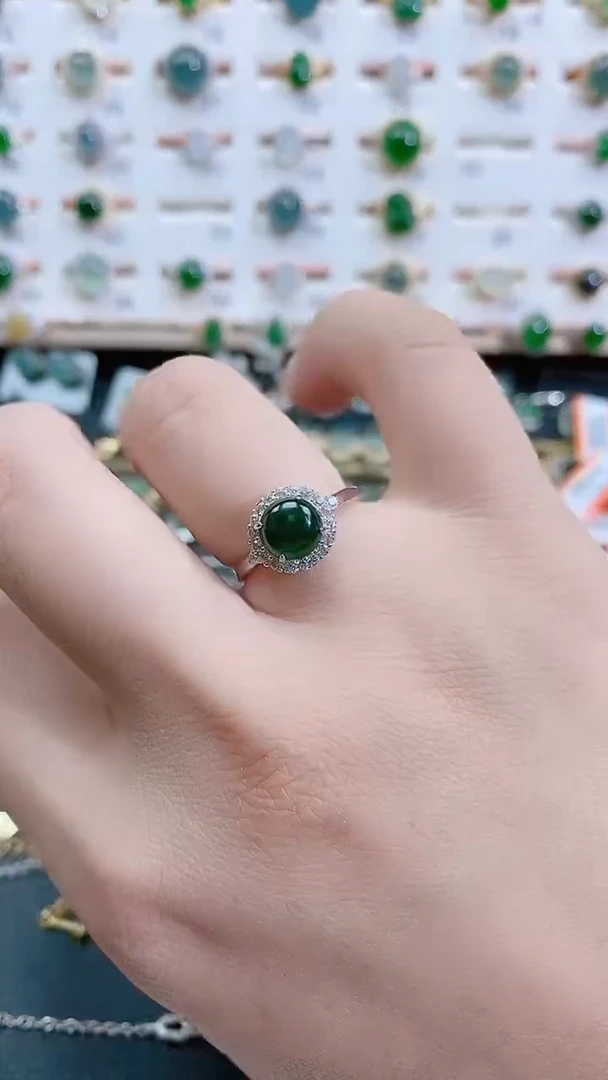 银S925镶嵌戒指翡翠天然翡翠