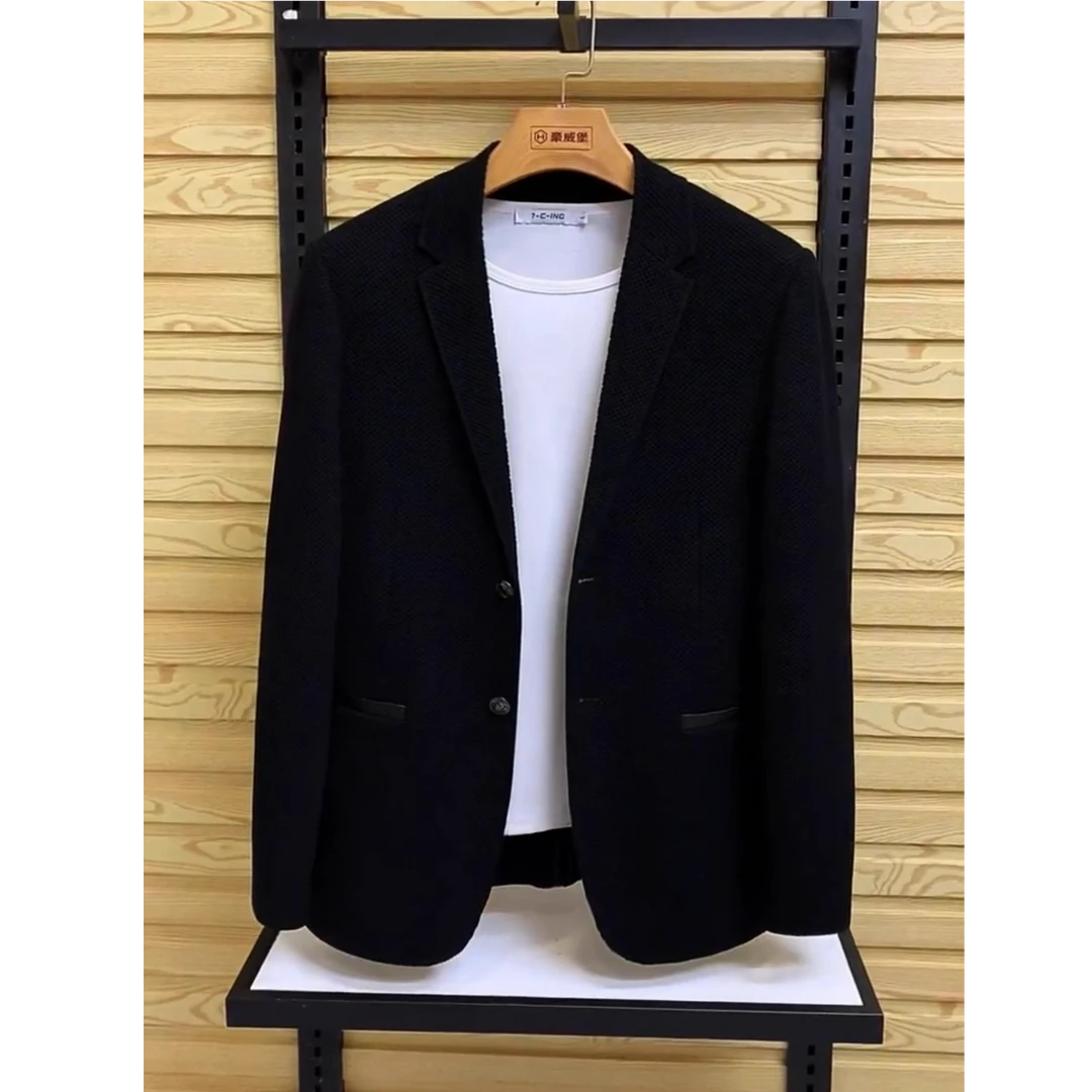 2025年春秋欧货高级感时尚百搭商务休闲修身帅气针织西服外套男士