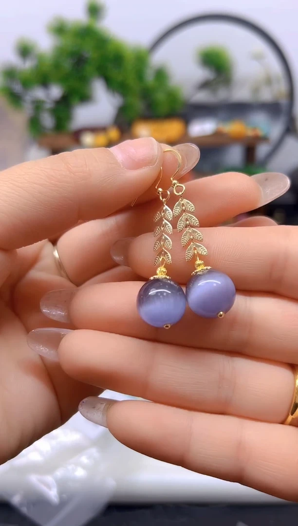 【闪购商品】碧玺猫眼耳饰14K金镶嵌耳饰E715