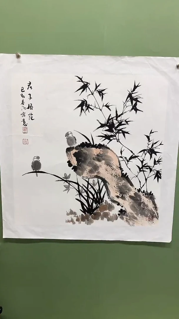 竖款精品四尺斗方花鸟，君子